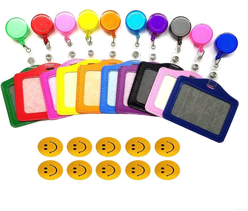 Aoyoho 10Pcs PU Leather Name Tag Badge Holder Business Id Credit Card Badge Holders with Retractable ID Badge Reel