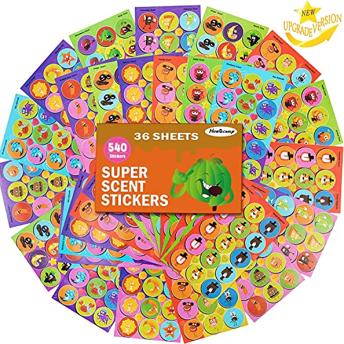 HORIECHALY Smelly Stickers Scratch and Sniff for Kids, 9 Scents 36 Sheets, Rubbing to Enhance Fragrance, Fruit and Food Scented Classroom Sticker for Teacher, Students, Waterbottle Computer Decoration