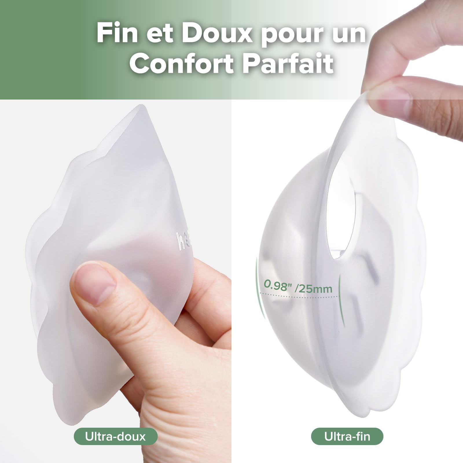 haakaa Petal Soft - Récipient à lait en silicone souple - Discret et anti-fuite - Bols de poitrine réutilisables - Avec brosse de nettoyage - 2 pièce