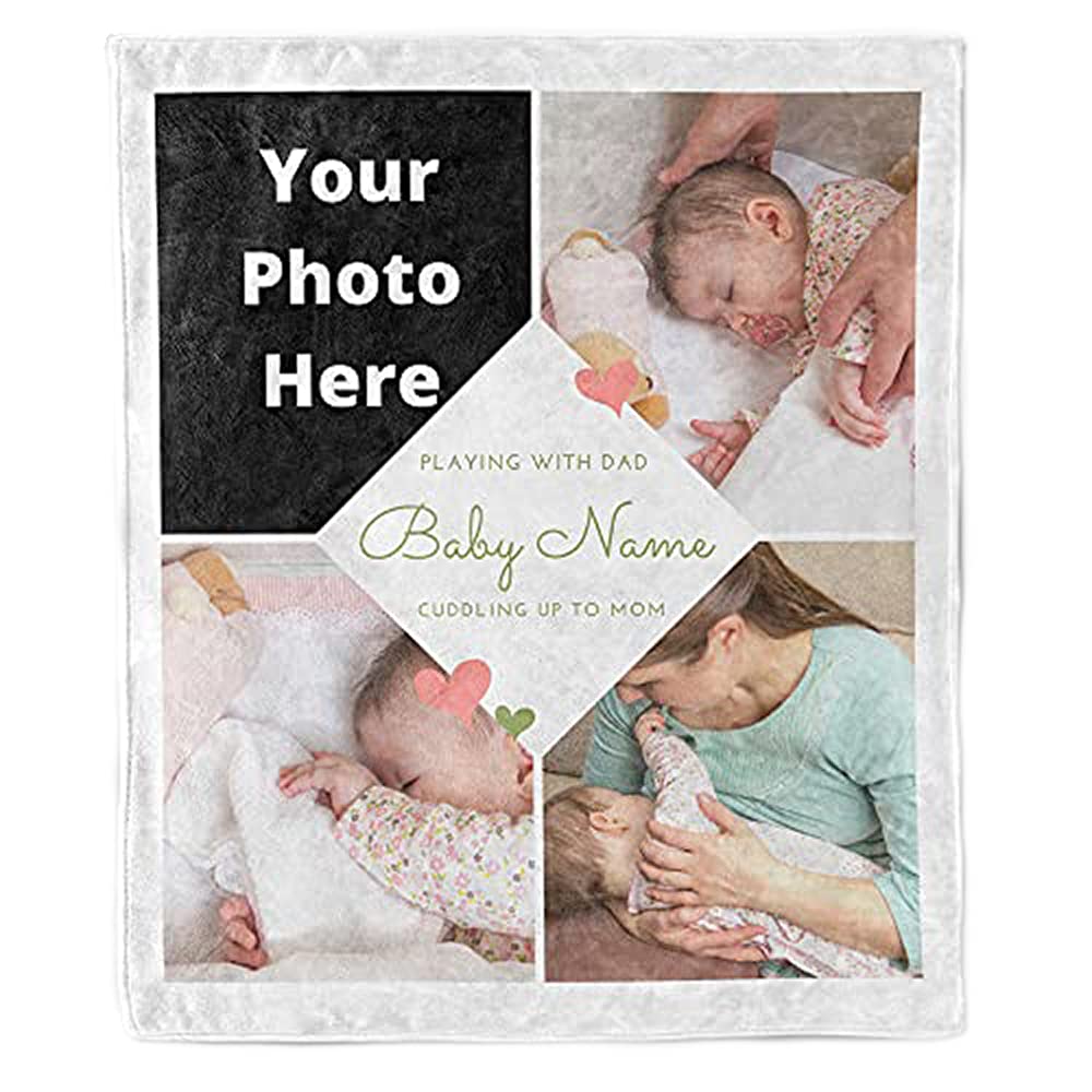 Manta de bebé personalizada con nombre personalizado, manta de collage de fotos, manta familiar, manta de forro polar personalizada, manta de bebé personalizada con nombre y foto manta familiar