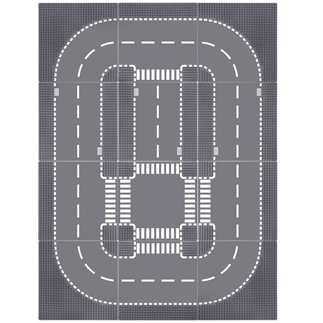 Etarnfly 12 Plate Set City Street Base Plate, 25.5 x 25.5 cm Cities Street Plates 100% Compatible with Most Brands, 4 Curve / 4 T Junction / 3 Straight / 1 Junction