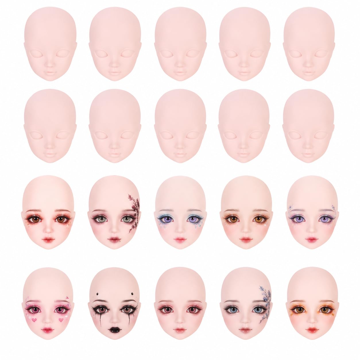 Beavorty 20x Mini Puppenköpfe zum Basteln 5x3cm DIY Kleine Puppenköpfchen aus Kunststoff für Schminkkopf Make-up Übungen Puppengesichter Reparatur Puppen Zubehör Spielzeug Teile