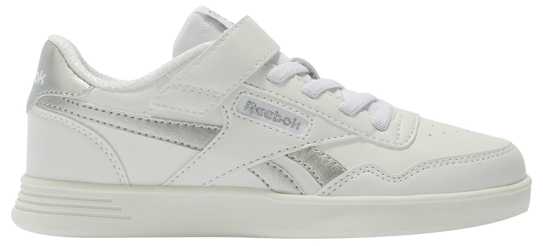 Reebok Girls' Court Advance Elastic & Top Strap Trainers, White Silvmt, 11.5 UK Child