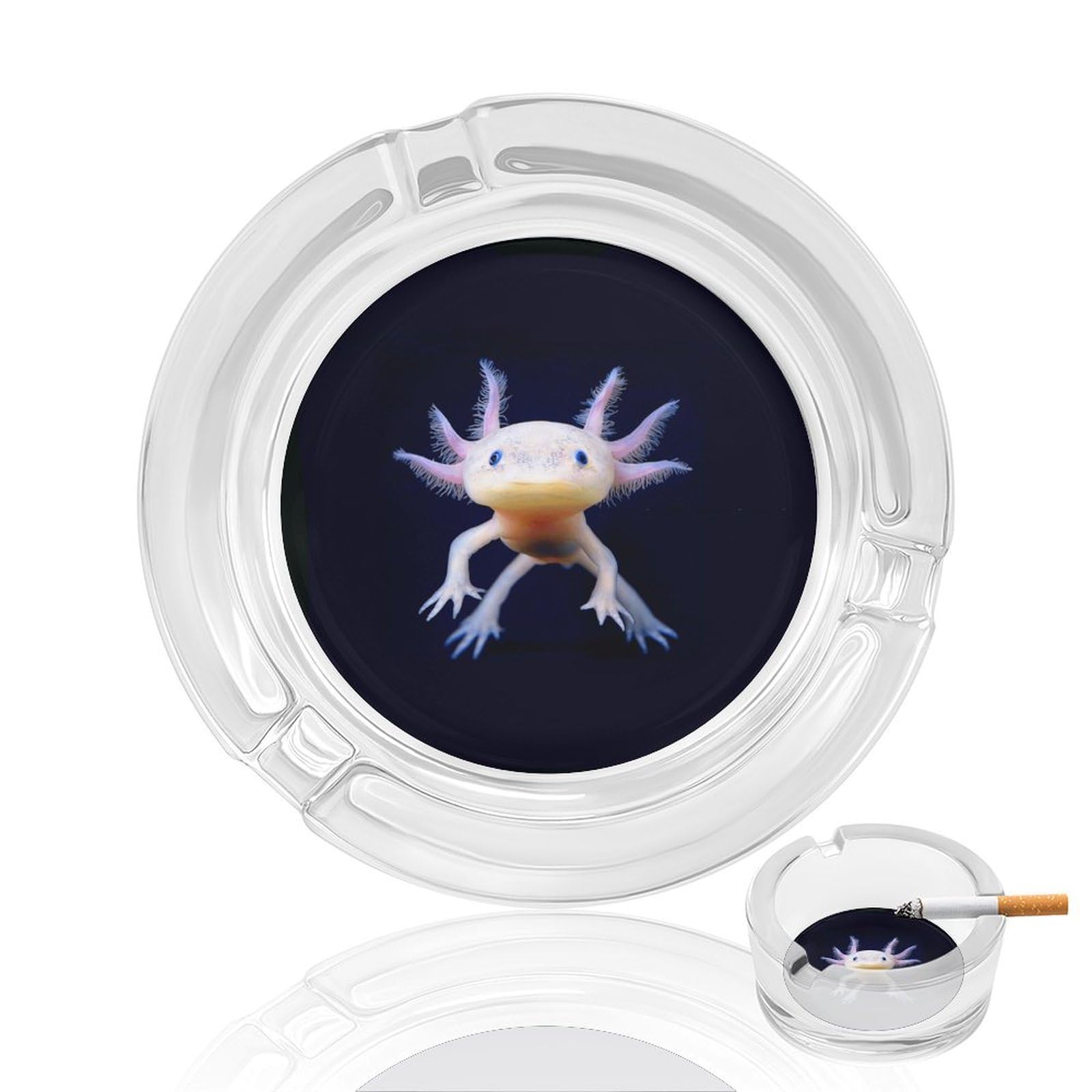 Cute Axolotls Ashtray Portable Round Glass Outdoor Ash Tray for Home Office Garden Pub