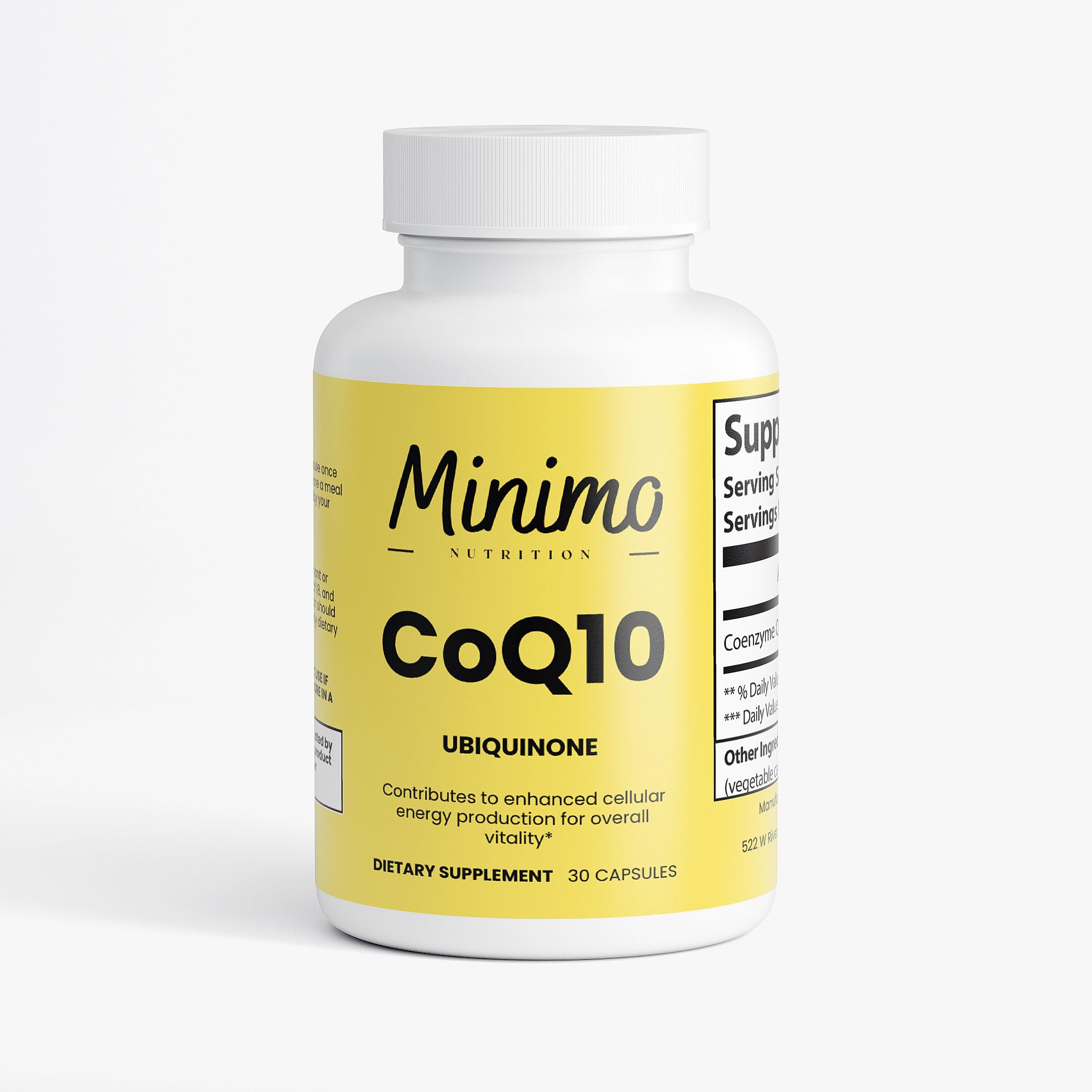 Minimo Nutrition CoQ10 Ubiquinone 200mg, 3rd Party Tested, Optimally Absorbed Ubiquinone, Vegan, Gluten Free Dietary Supplement Support for Heart