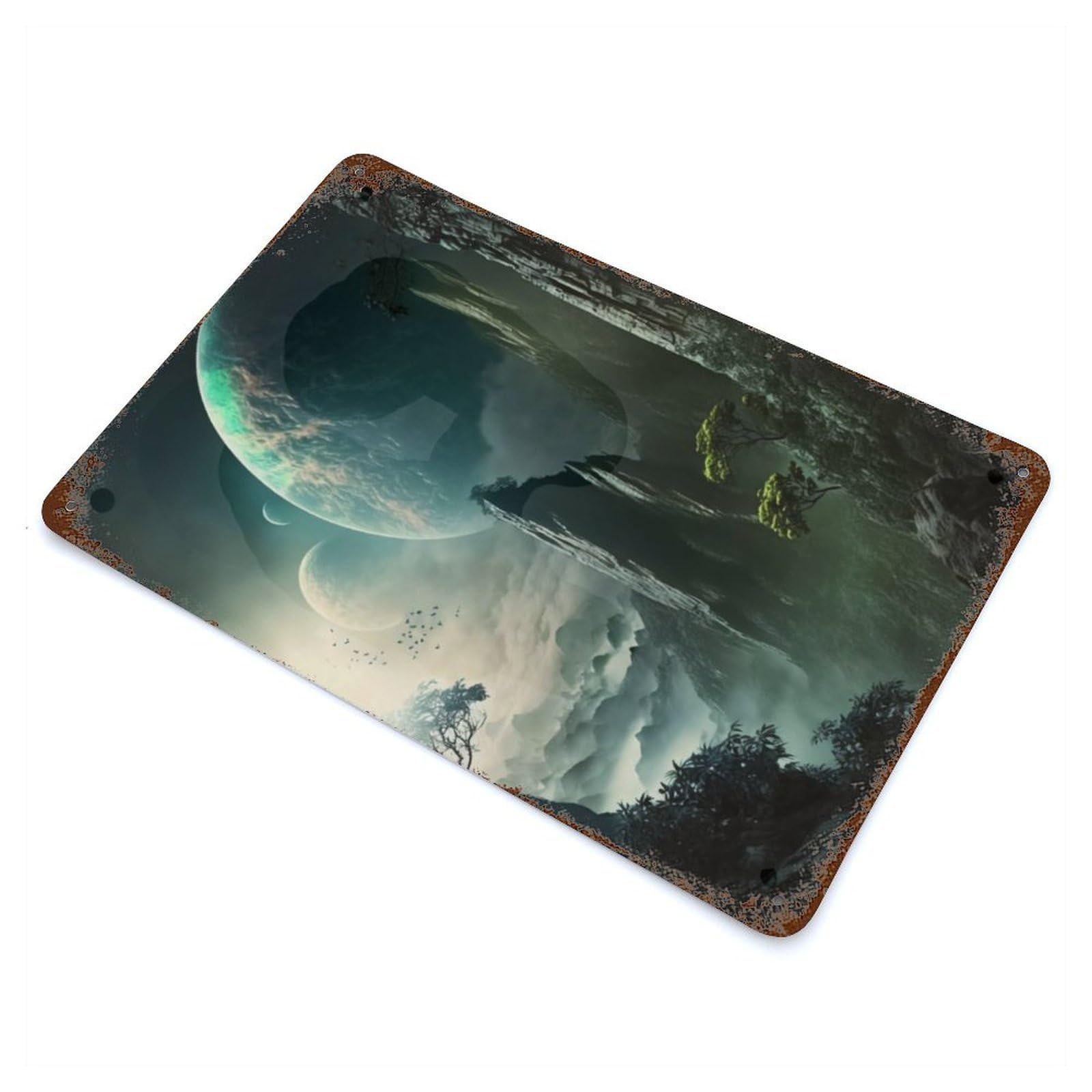 Exoplanet Aurora Prime 11.8"x7.9" Rustic Tin Plaque, Novelty Wall Decor for Living Room, Hallway And Home Decor