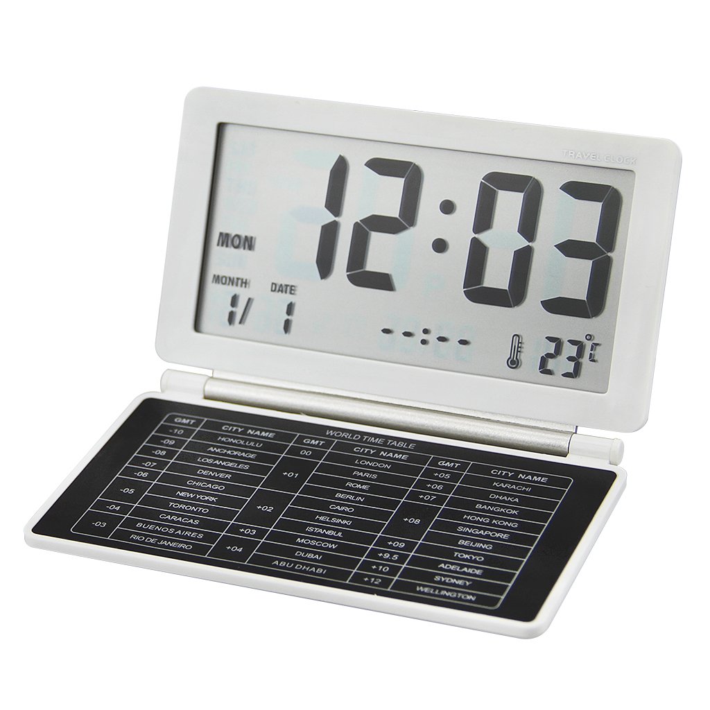 Sveglia Elettronica Pieghevole Da Viaggio – Orologio Da Comodino Con Timer, Calendario E Termometro, Batteria Inclusa