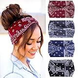 XTREND 4 Packs WideHeadband Fashion Headbands Boho Elastic Knotted Non-slip Headband Suitable For Black Women Wigs Hair With Simple Headband Outdoor Yoga Sports Printing Hair Accessories