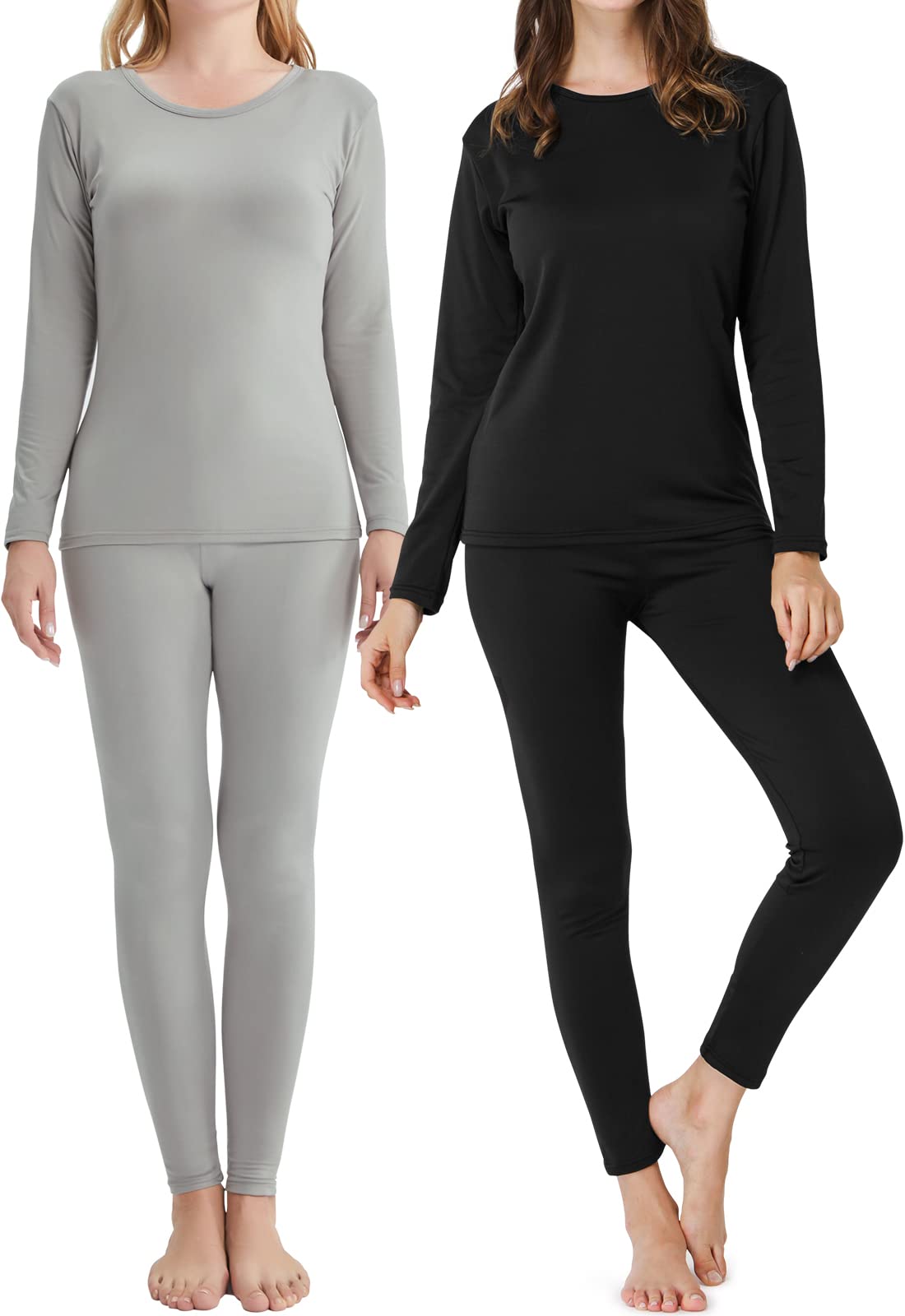 Mrignt2 Pack Thermal Underwear for Women Thermal Underwear Set, Ultra Soft Long Johns for Women with Fleece Lined Top Bottom