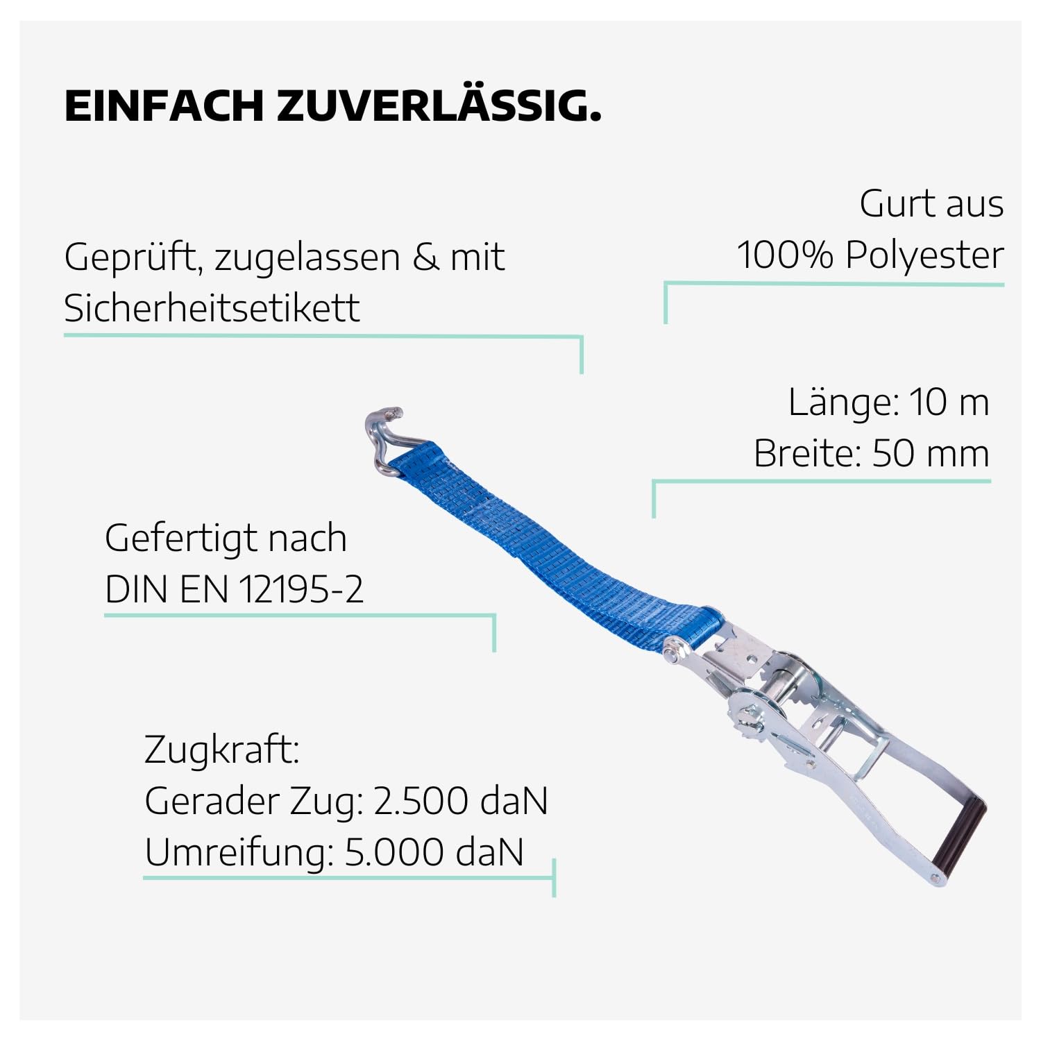 10 x Zurrgurt 2-teilig mit Ratsche 10 m & 2-Strang Spitzhaken I Spanngurte mit Ratsche I Gurte zum Befestigen I Spanngurt mit Sicherheitsetikett I Zurrgurte mit Spitzhaken