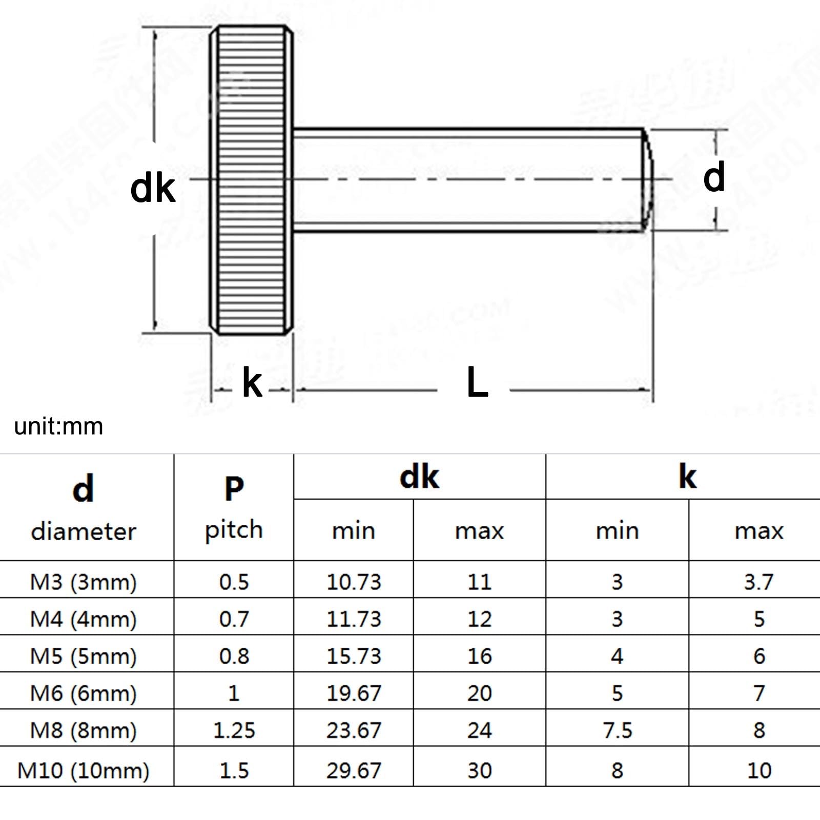 Tornillo autorroscante de 1/2/5 piezas M3 M4 M5 M6 M8 M10 DIN653 de acero al carbono moleteado de cabeza plana tornillo de pulgar ajuste tornillo sin herramientas (45 mm, M6 (5 piezas)