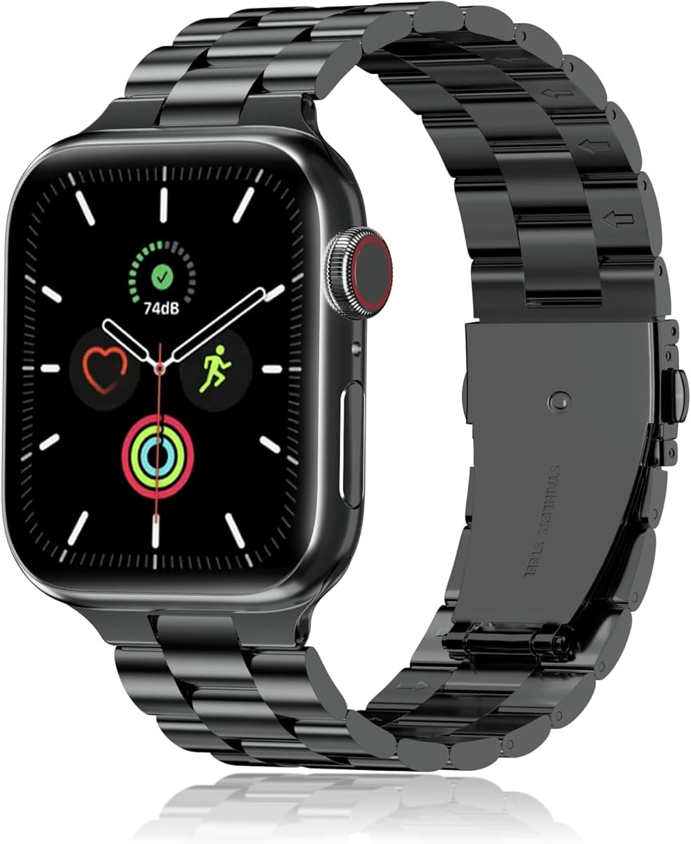 Metall Kompatibel mit Apple Watch Armband 46mm(Series 11 10) 45mm 44mm 49mm 42mm(Series 3 2 1), Herren Edelstahl Ersatzband für iwatch Ultra 3 2 1, Series 11 10 9 8 7 6 5 4 3 2 1 SE(Schwarz)