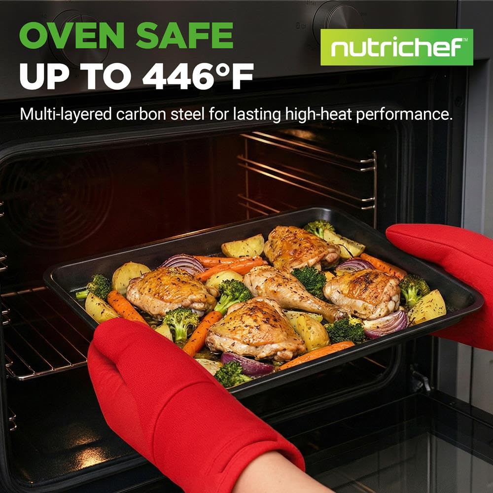 NutriChef Set di 6 Teglie da Forno Antiaderenti in Acciaio al Carbonio, Teglie Forno per Biscotti, Muffin, Torte e Pane, Resistenti ai Graffi, Lavabili in Lavastoviglie, Nero