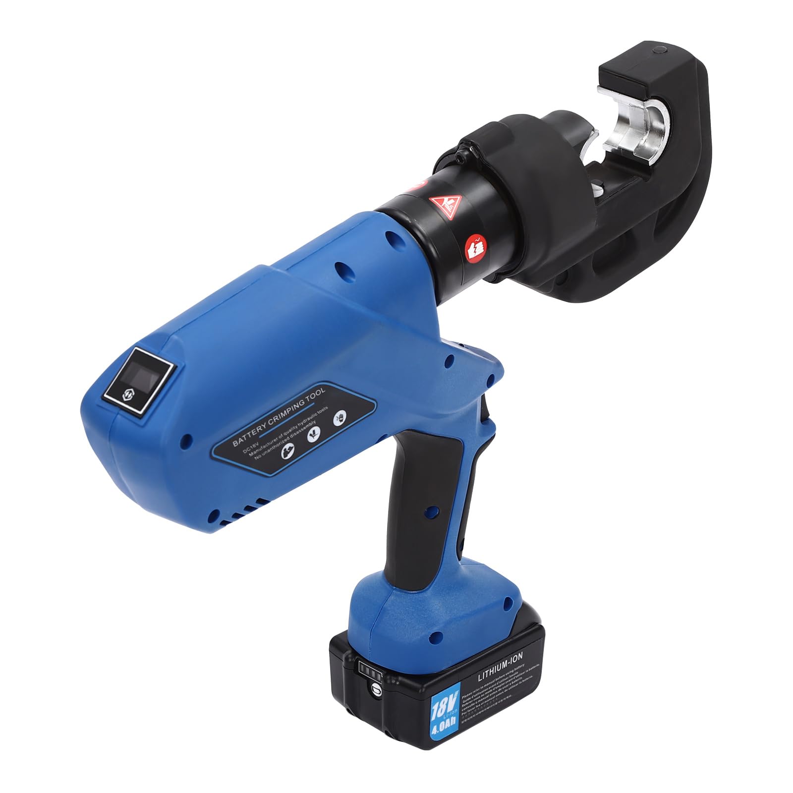 Elektrohydraulische Crimpzange 18V.4Ah 120KN Crimpkraft Professionelle Wiederaufladbare Hydraulikzange mit 12 Gesenke und Einen Leistungsstarken Akku LED-Licht