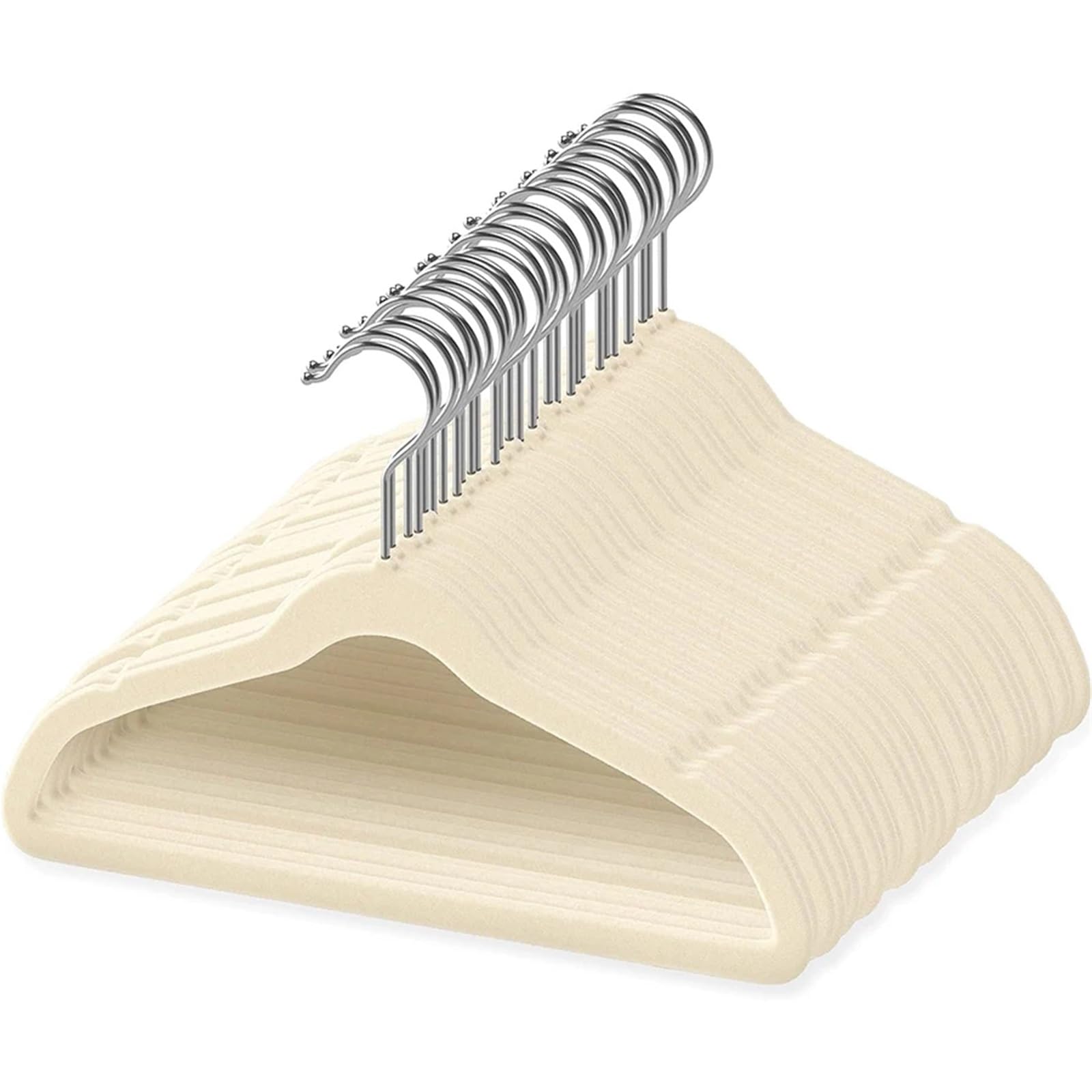 Velvet Hangers Pack Of 10 Velvet Non-Slip Hanger Slim And Space Saving 360° Swivel Hooks(Beige)
