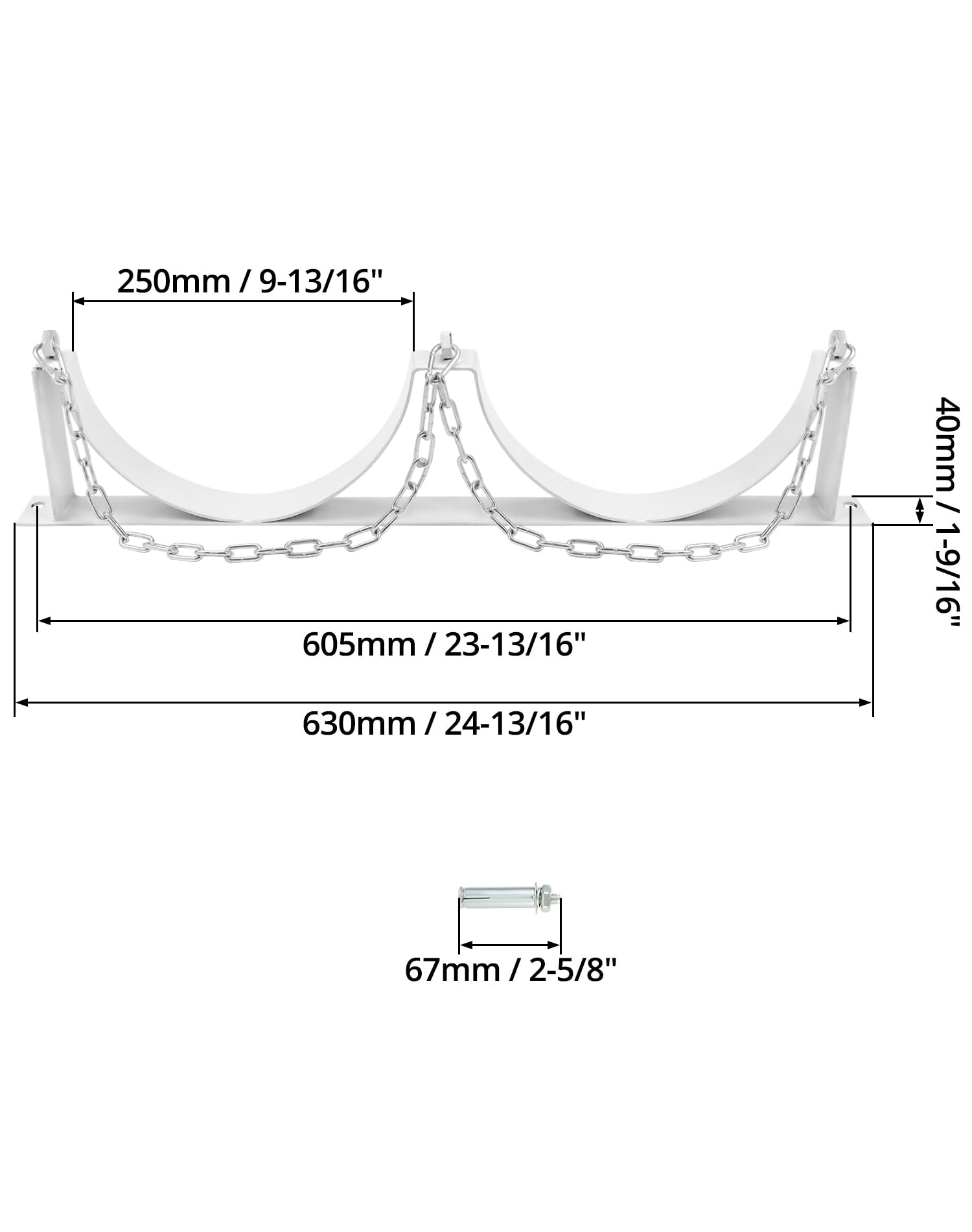 QWORK Wandhalterung aus Stahl für 2 Zylinder, 2 Sets, langlebige Gasflaschenhalterung mit Schrauben und Sicherheitskette unterstützt