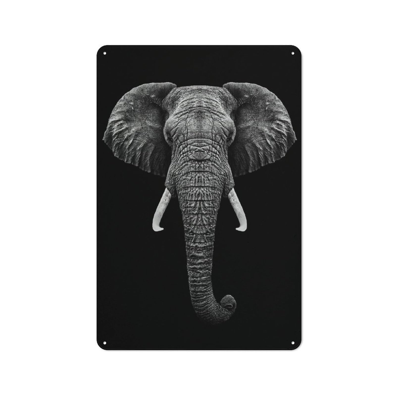 Junmoney Style-22 30X20cm Vintage Metal Sign With Elephant Head With Horns For Studio Or Craft Room, For Vintage Wall Decor Fans, For Metal Sign Collectors