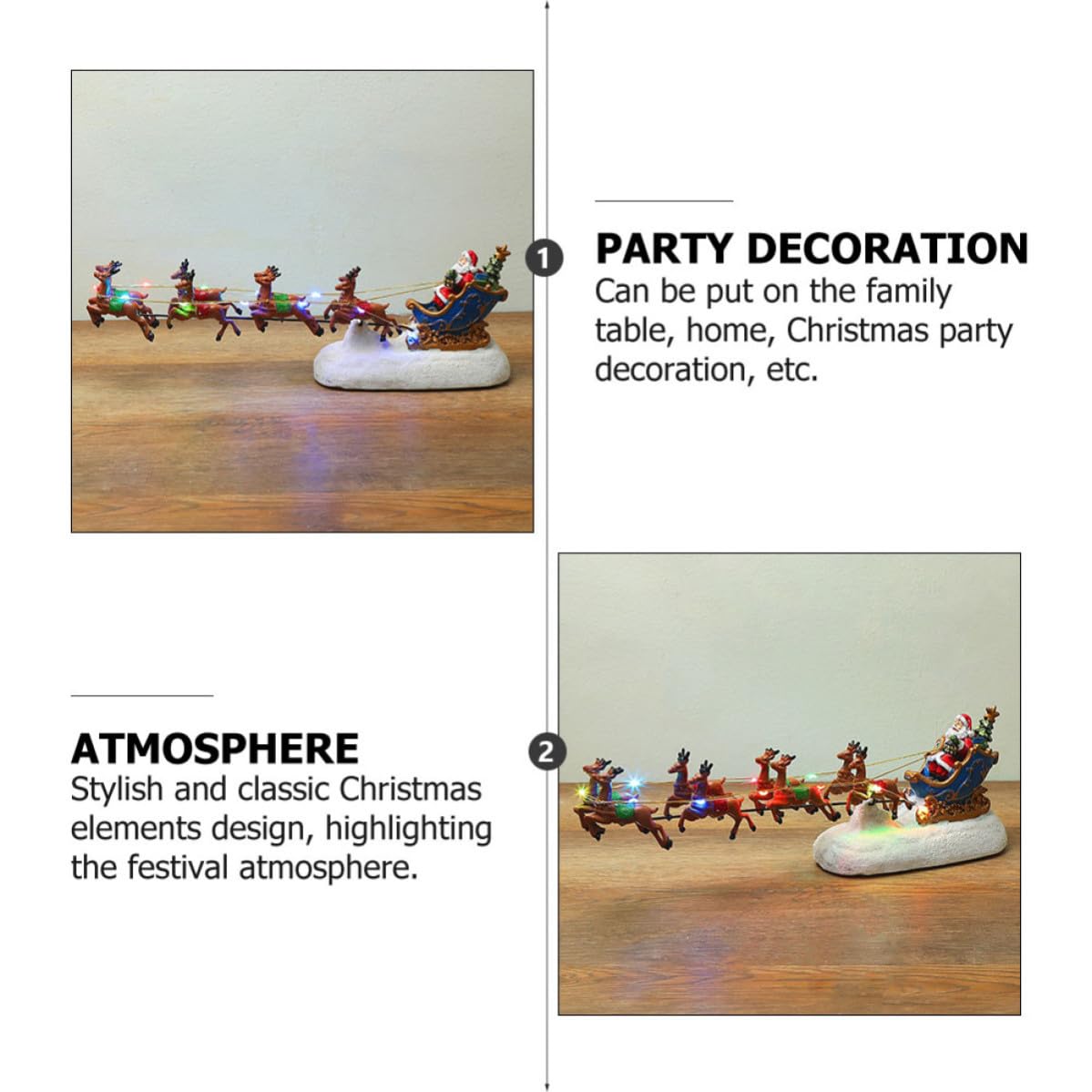Decorazione Natalizia in Resina Renna Luminosa e Slitta Musicale per Casa, Ornamento Natalizio Luce LED per Feste di Natale