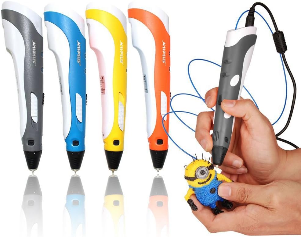 Navplus Art 3D Stereoscopic Printing Pen Printer for 3D Drawing + Power Adapter + 3 Free Filaments (Orange)