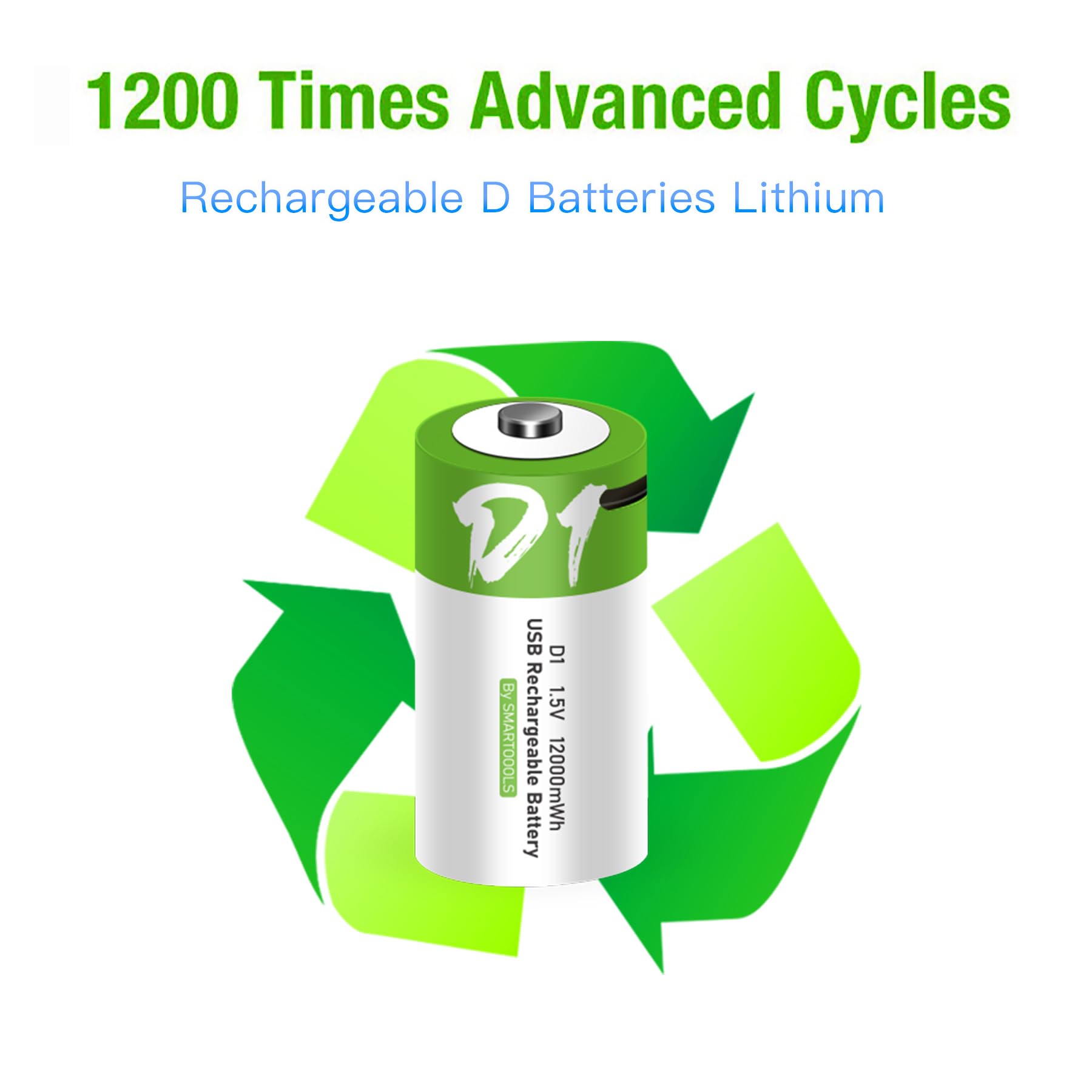 8 batterie D USB Type-C D agli ioni di litio ricaricabili, ad alta capacità, 1,5 V, 8000 mAh, 12000 mWh, batteria al litio ricaricabile, 3 ore di ricarica rapida, con cavo di ricarica