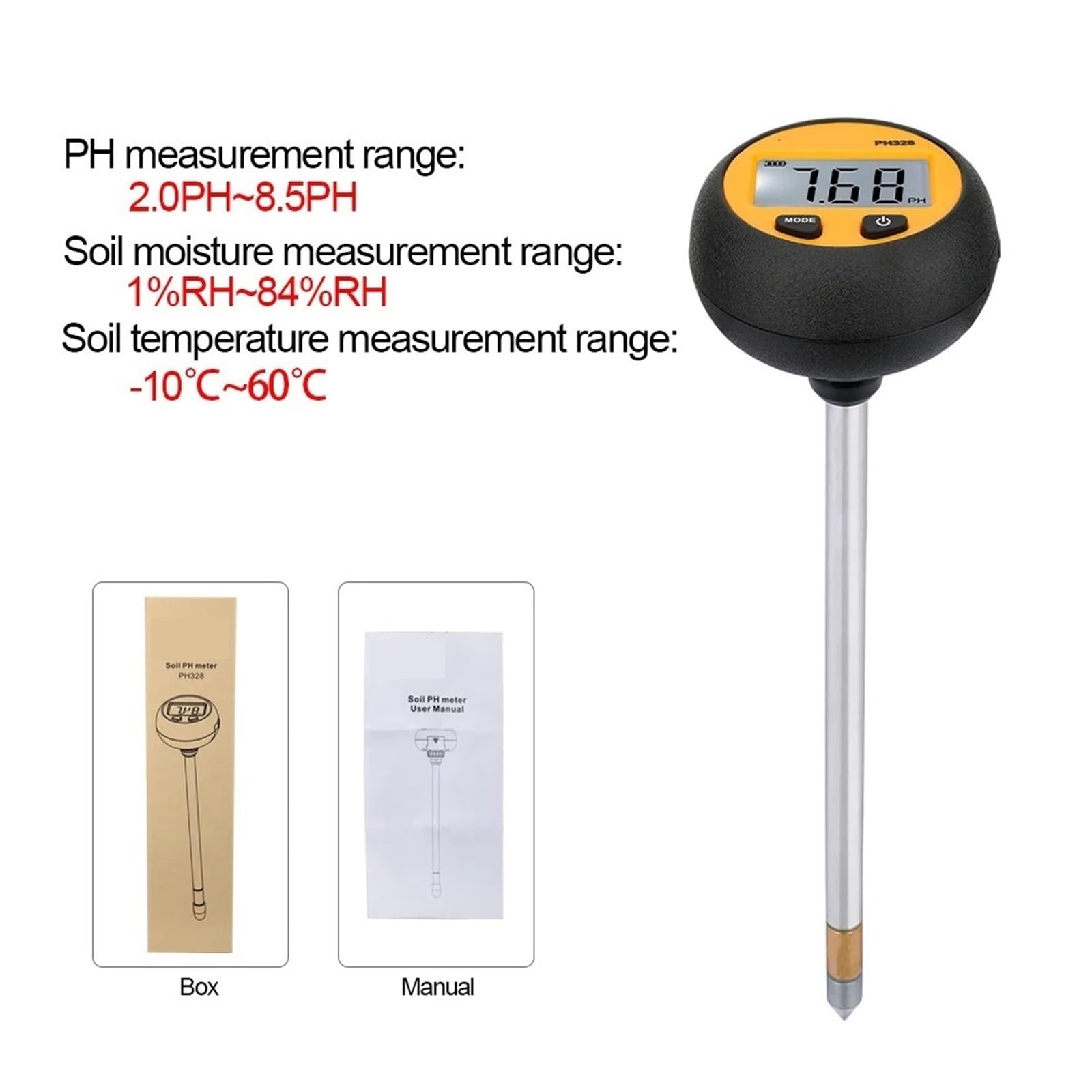 Testeur de Sol, Testeur de pH et d'acidité du Sol 3 en 1, testeur température d'humidité for l'agriculture Florale avec détecteur rétroéclairé