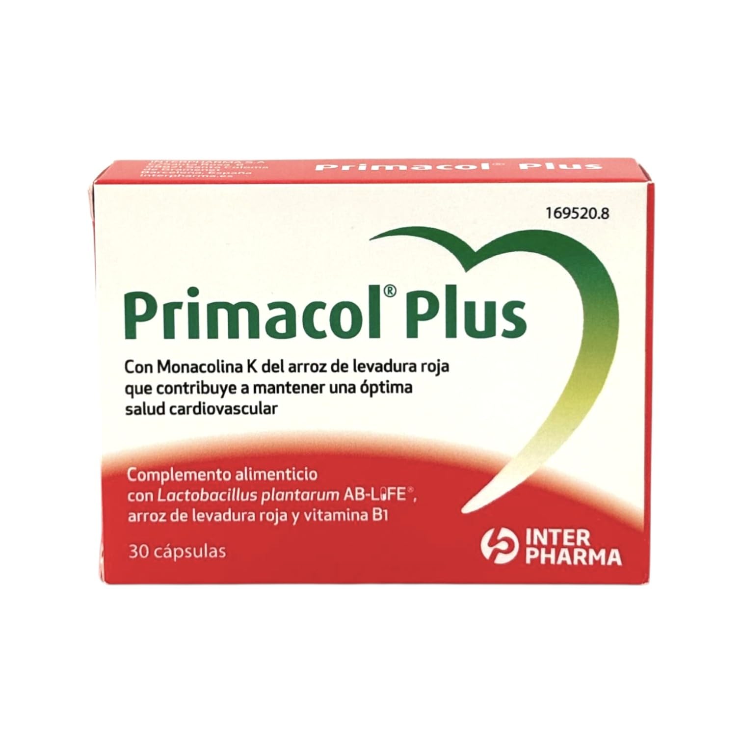 INTERPHARMA SA Primacol Plus 30 Cápsulas – Monacolina K + Probióticos AB-​LIFE® 3 Cepas Lactobacillus Plantarum – Suplemento para Colesterol Total LDL y Triglicéridos