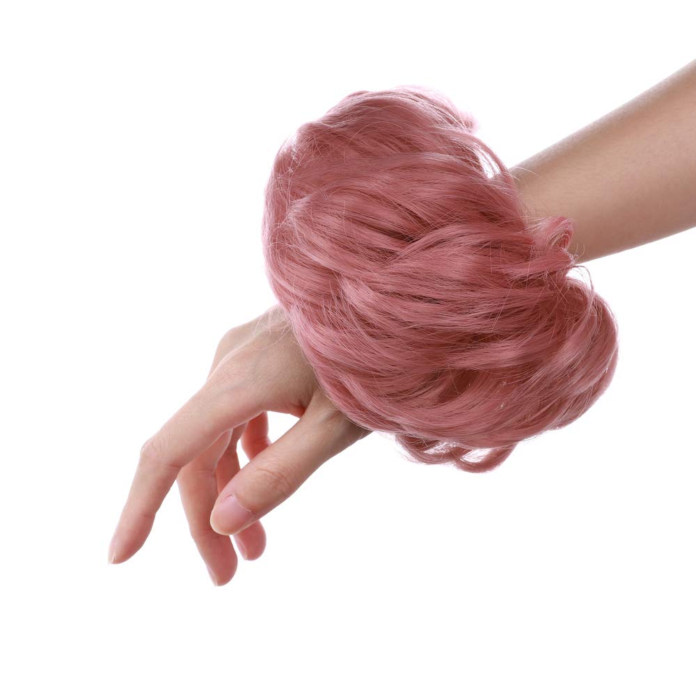 Hairro Updo Hair Bun Synthetic Hair Extensions Messy Wavy Chignon Bride Donut Scrunchy Hairpieces 1 Piece for Costume Ball T2312 Pink-Thicker