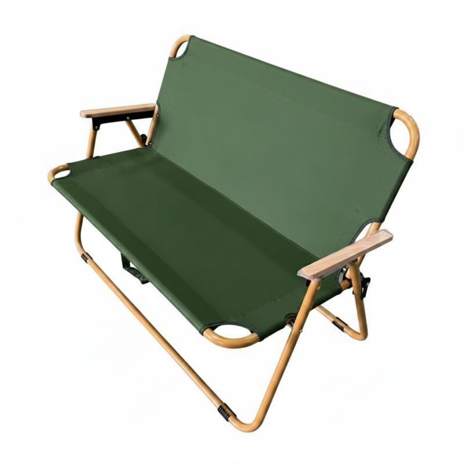 Outdoor Faltstuhl Doppel Campingstuhl Klappbank Loveseat mit Strapazierfähigem Oxford Bezug Stabilem Stahlrahmen Und Angenehmen Armlehnen Faltbar für, Khaki Rahmen Grün