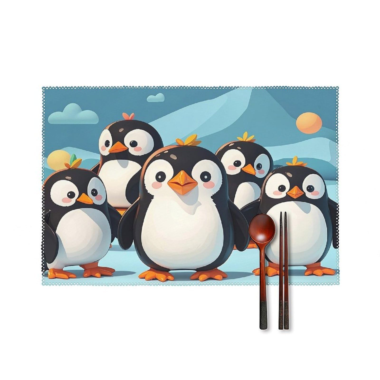 Cute Penguins Placemats Set of 4 Heat Resistant Non-Slip Place Mats Wipeable Easy to Clean Table Mats for Kitchen Dining Party Outdoor Placemats