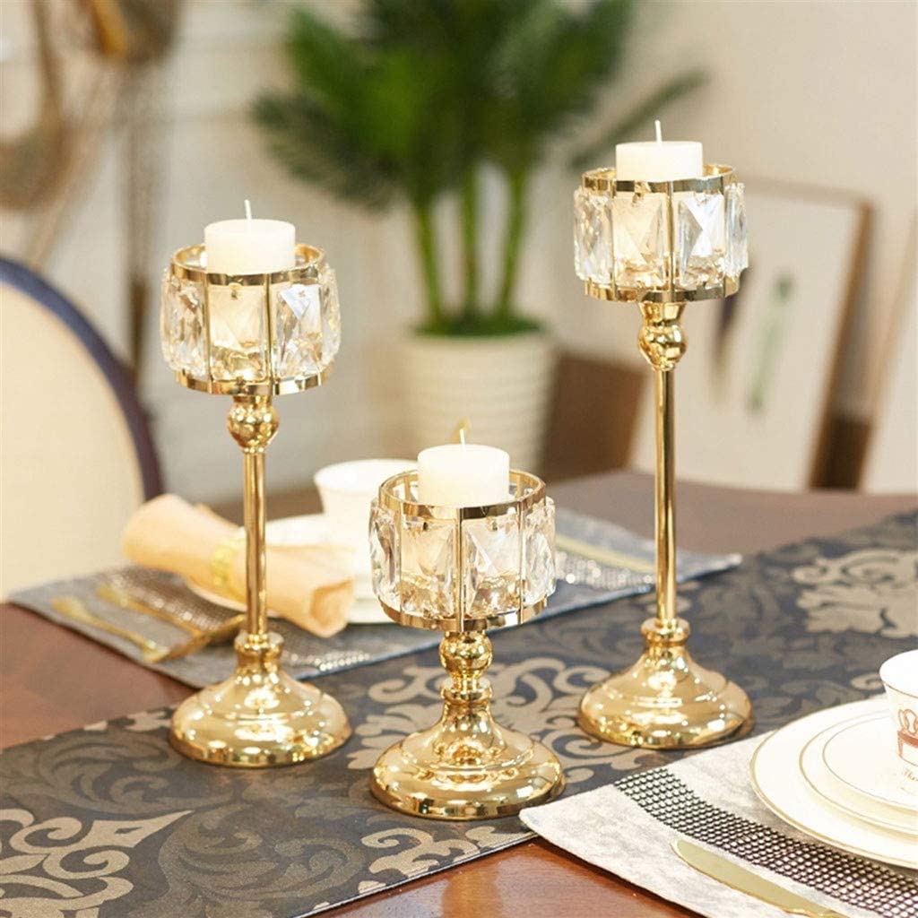 Kerzenständer Kerzenhalter Kerzenständer Kerzenhalter Dekoration Kristall Gold Säule Kerzenhalter 3-teiliges Set for Restaurant Wohnzimmer Kerzenhalter Stabkerze Teelichthalter