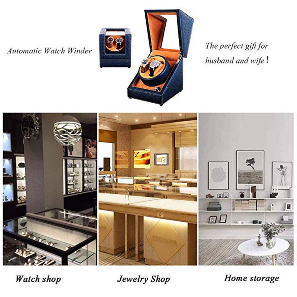 Automatischer Uhrenbeweger Box für Damen und Herren, elegante 2 Uhren, Drehaufbewahrung mit japanischem Stummschaltmotor, PU-Lederwickelgehäuse, Displaybox, Uhren-Display-Aufbewahrung