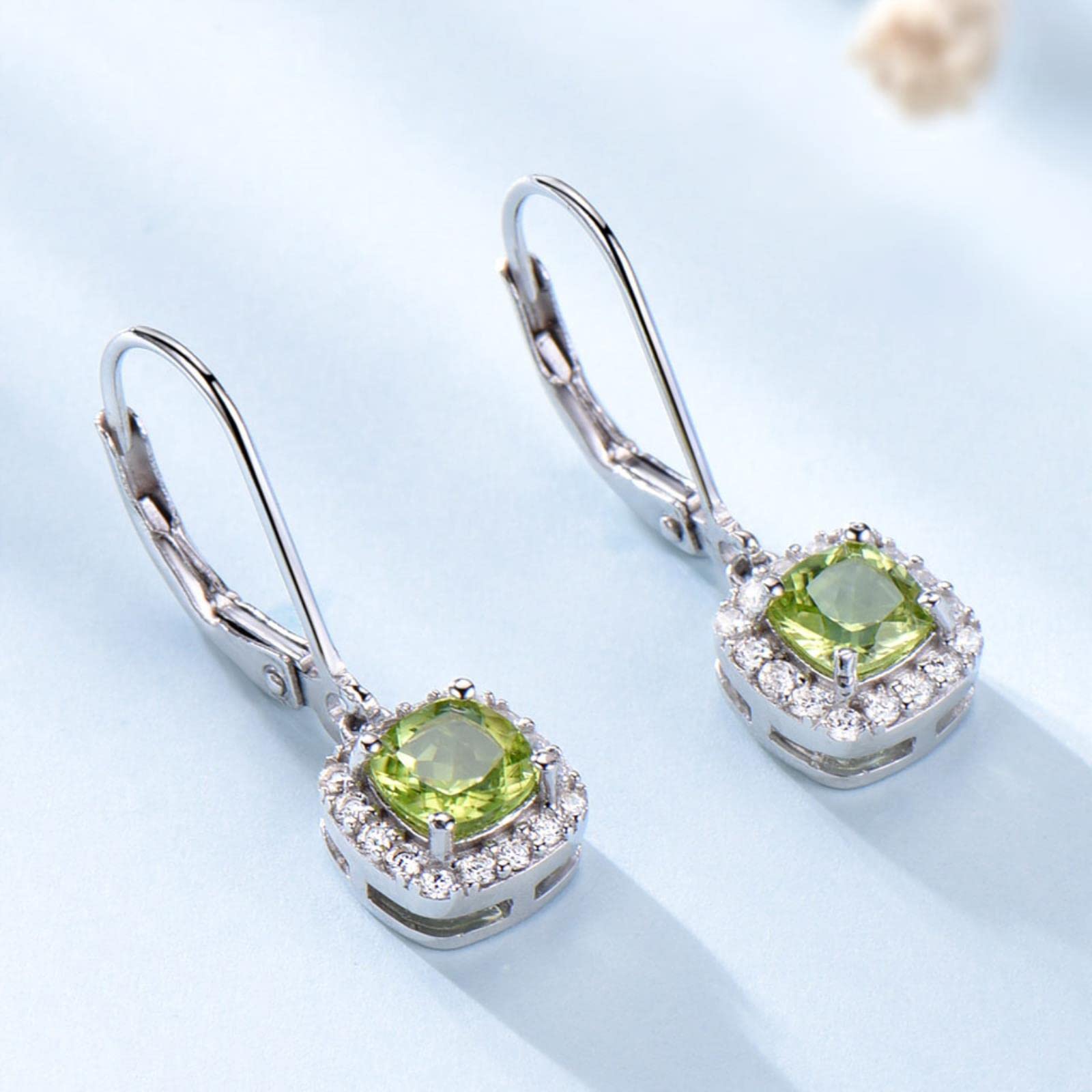 LOKILOKI 1.36ct Pendientes De Gota Cuadrados De Peridoto Natural Plata Genuina 925 Joyería Informal Elegante Piedra Preciosa para Mujeres Regalos De Boda