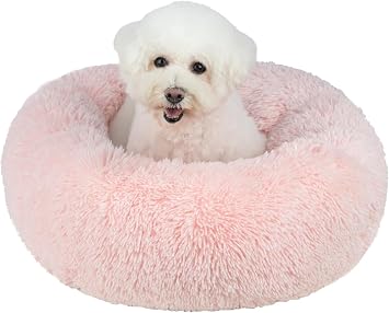 Best Pet Supplies Round Calming Dog Bed for Small, Medium & Large Dogs, Plush Donut Cuddler Pet Bed w/Raised Rim for Head, Neck Support, Anti-Slip Bottom Washable Bed - Pink, 30 x 30 x 8