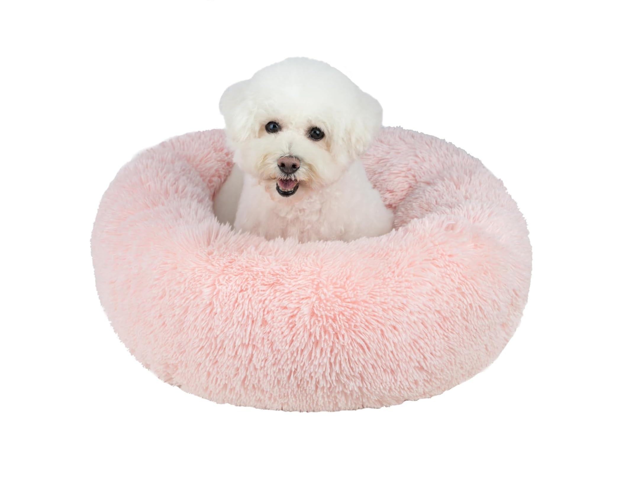 Best Pet Supplies Round Calming Dog Bed for Small, Medium &amp; Large Dogs, Plush Donut Cuddler Pet Bed w/Raised Rim for Head, Neck Support, Anti-Slip Bottom Washable Bed - Pink, 20 x 20 x 6