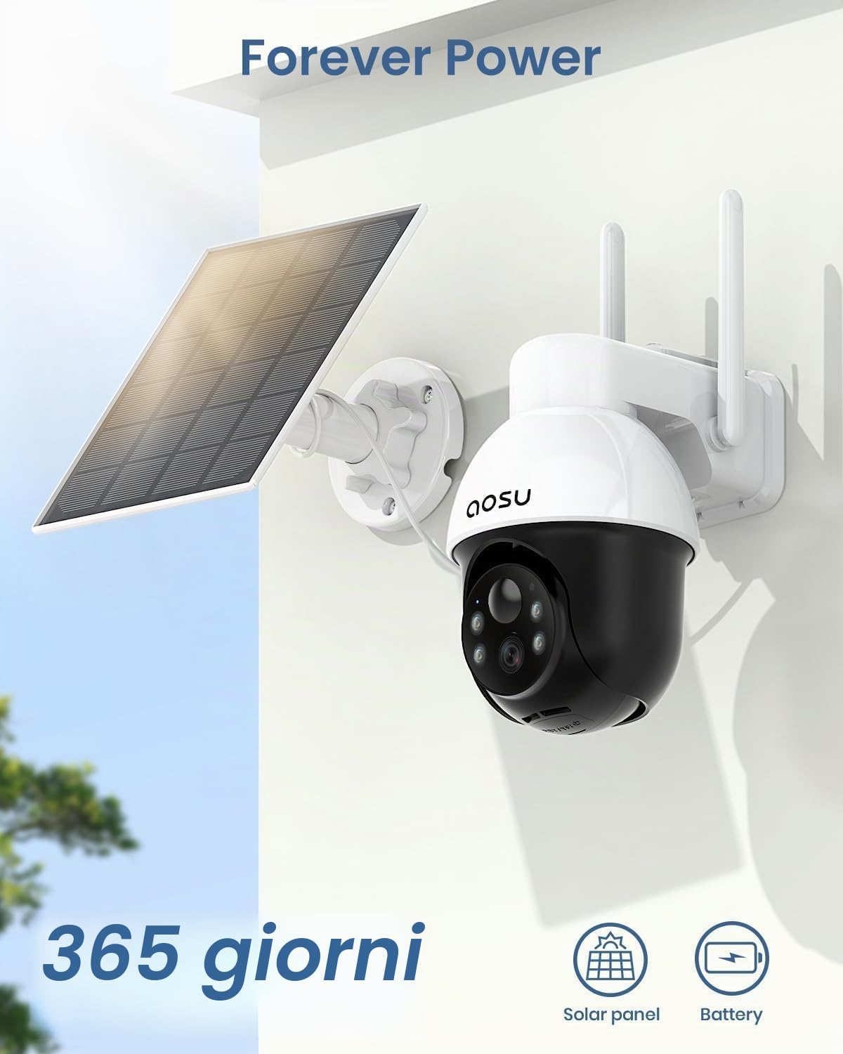 aosu 2K Überwachungskamera Aussen Solar Akku, 3MP 360° ° Schwenken & Neige | Automatische Verfolgung, Kabellose WLAN-Kamera Überwachug, Farb-Nachtsicht, KI-Erkennung Person, Zwei-Wege-Audio,Ton- & Licht