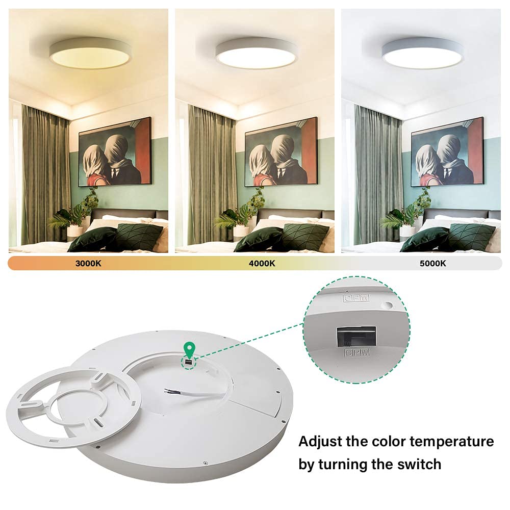 UBRAVOO Plafoniera LED, Lampada da Soffitto 24W Bianco 2800-5000K Moderna Regolabile Tonda Pannello LED Luce Plafoniere per Bagno, Cucina, Soggiorno, Camera, Corridoio, Ufficio