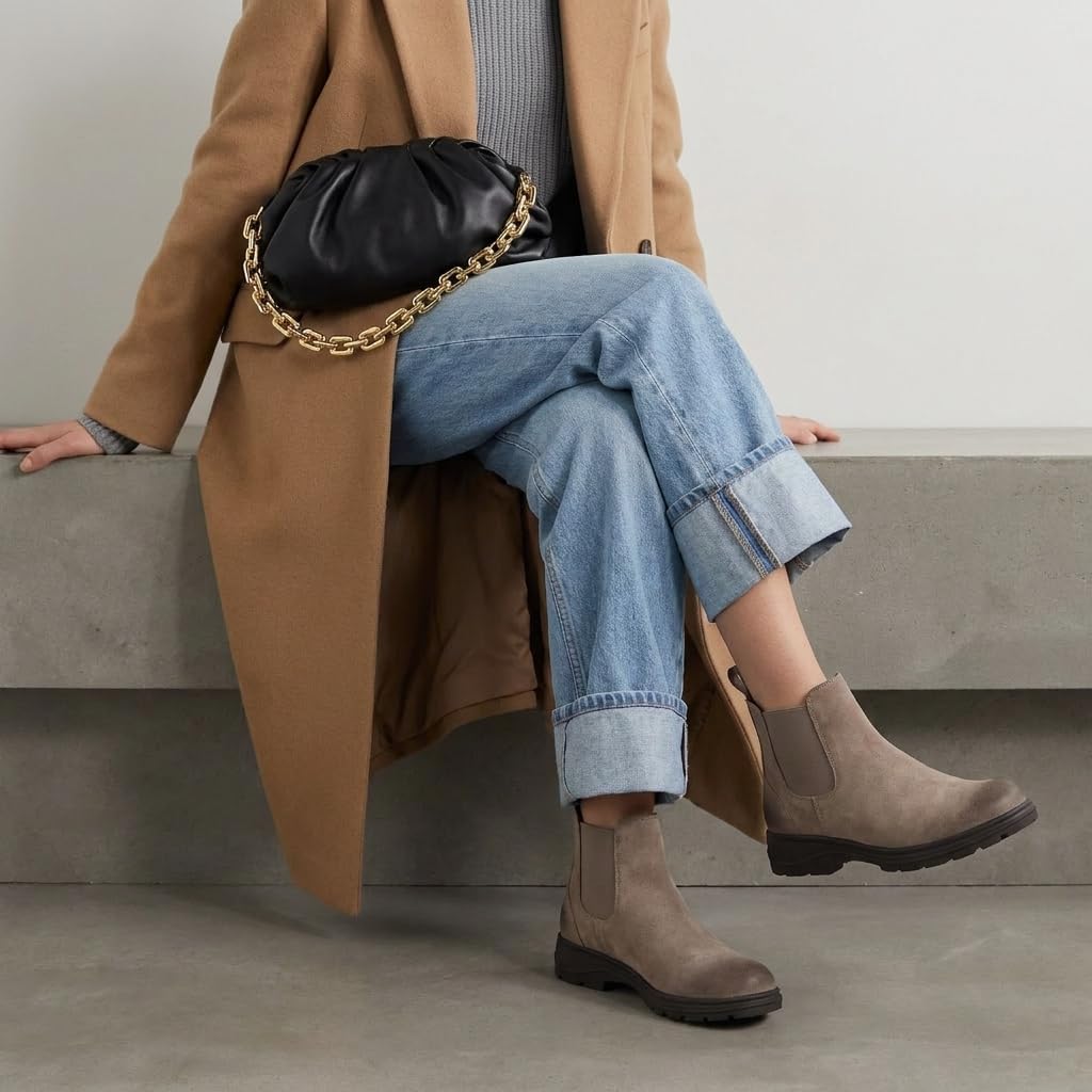CUSHIONAIRE Britain-L Womens Chelsea Boots, Genuine Suede Ankle Boots for Women with Cushioned Insole and Lug Sole
