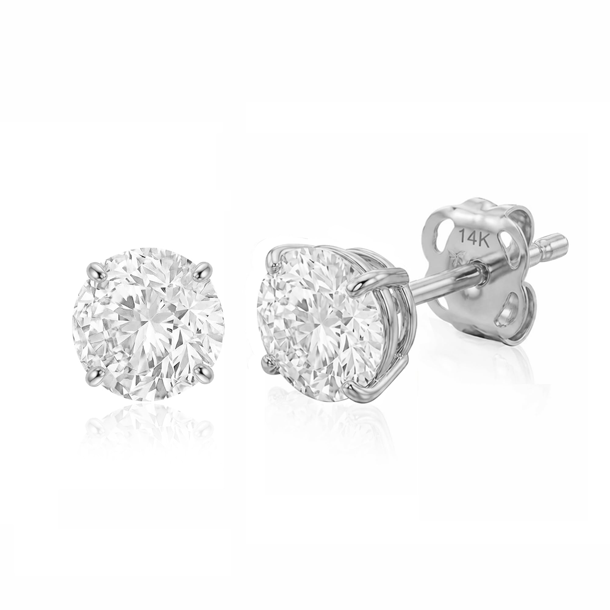 14k Gold Solitaire Round Cubic Zirconia Earrings Studs by MAX + STONE