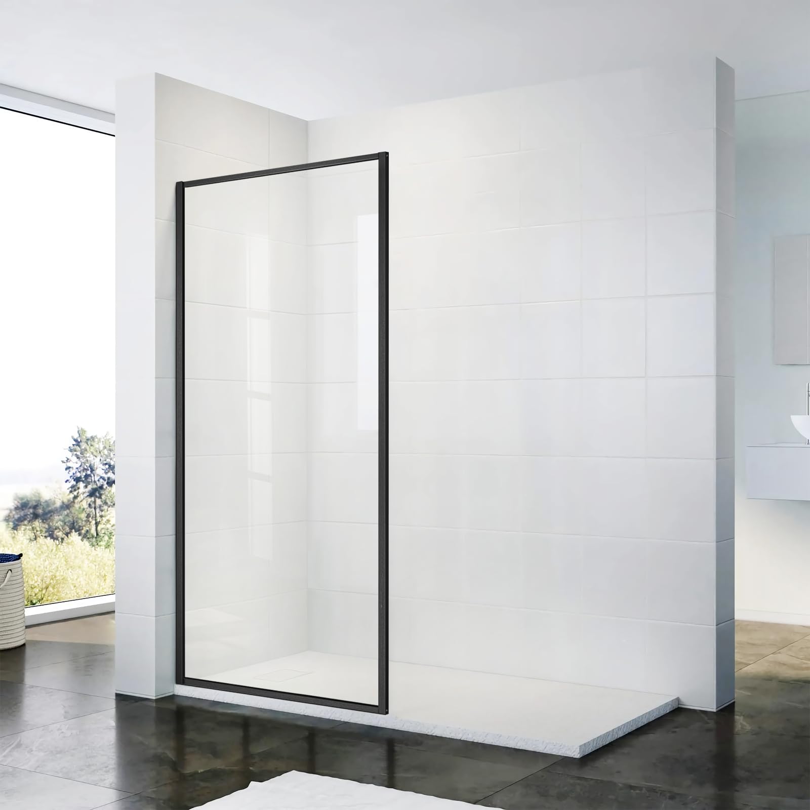 Fixed Glass Shower Door Screen, 34" W x 74" H Full-Framed Single Shower ...