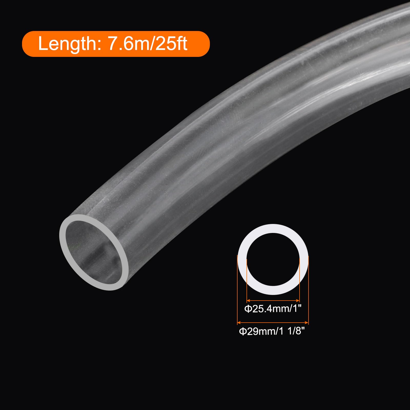 QUARKZMAN Tubo In PVC Trasparente 1" ID 1 1/8" OD Tubo Plastico PVC Flessibile Tubo Per Acqua 25ft Per Tubazioni Industriali, Acquari, 25.4mm x 29mm