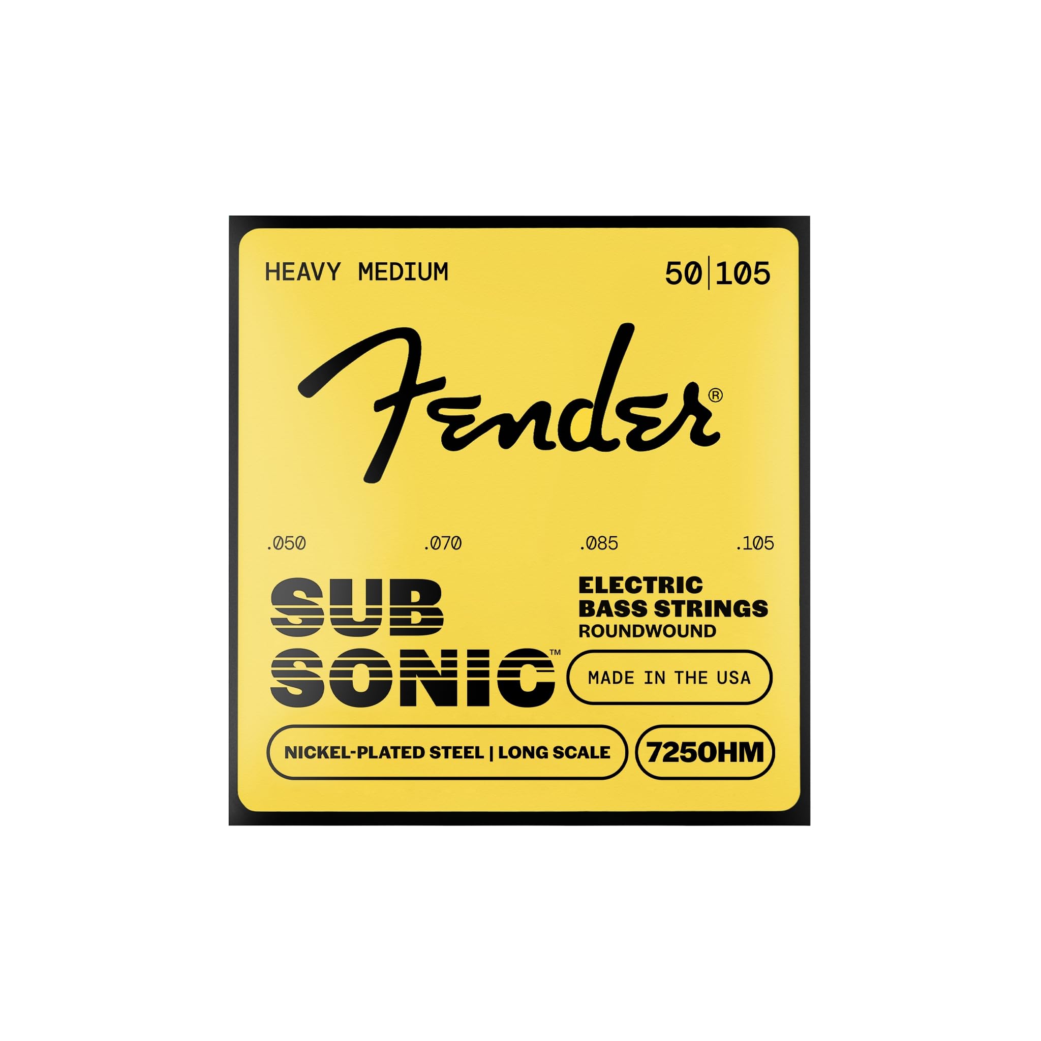 Fender SubSonic™ 7250HM Bass Strings, Nickel-Plated Steel, Long Scale, Gauges .050-.105, (4)
