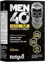 Katiguá Men 40 Viking Barba E Cabelo Com Biotina + Cobre Zinco Quelato Vitamina A + B3 + B6 Sem Sabor Para Homens 30 Cápsulas Rígidas • 30 Doses Preto