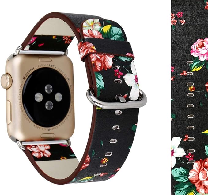 Amazon 交換用リストバンド Apple Watchバンド ソフトレザー 田舎の花 花柄 Apple Watch シリーズ4 シリーズ3 シリーズ2 シリーズ1 レッド Pgs Sh Black Red 42 スマートウォッチアクセサリ 通販