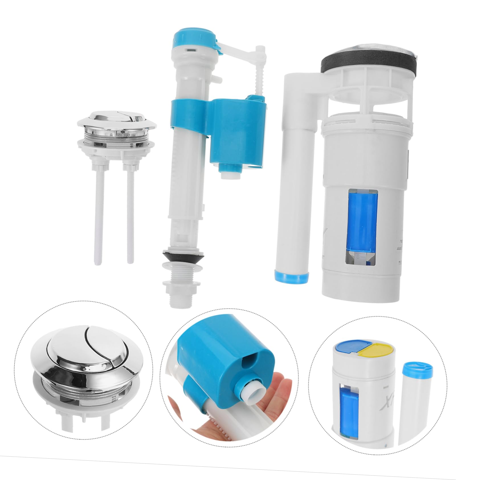 Kit de Válvula para Tanque de Inodoro Repuesto Completo con Válvula de Entrada y Descarga Botón de Doble Descarga Instalación sin Herramientas Control de Agua para Wc Estándar