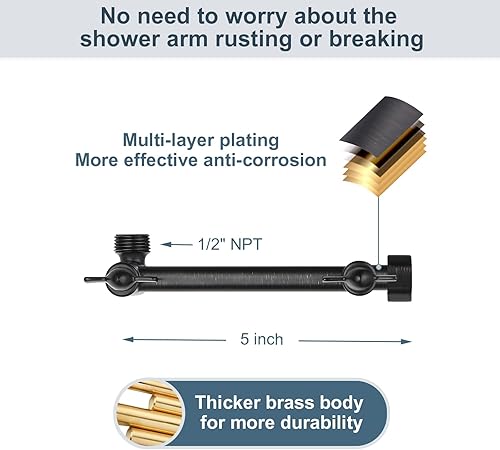 Vista 77 de BRIGHT SHOWERS Extensor de brazo de ducha de latón para lluvia y cabezal de ducha de mano, brazo de extensión universal de 5 pulgadas, altura y Cromo