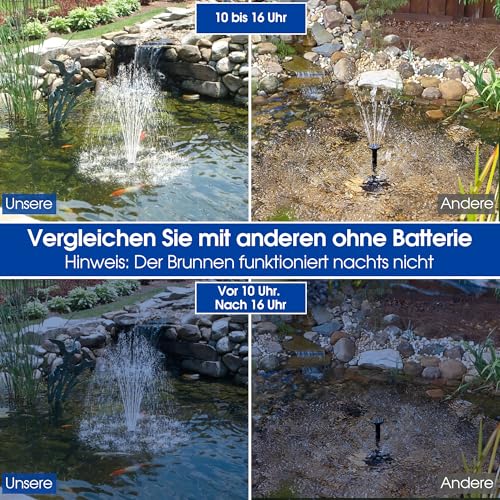 Biling Solarbrunnen mit Akku, 7,5 W Solar-Teichpumpe mit 3600 mAh Batterie Schwimmende Solarpump Fontäne mit 10 Sprühstilen, Solar Springbrunnenpump ideal für Gartenteich, Wasserspiel und Vogelbad