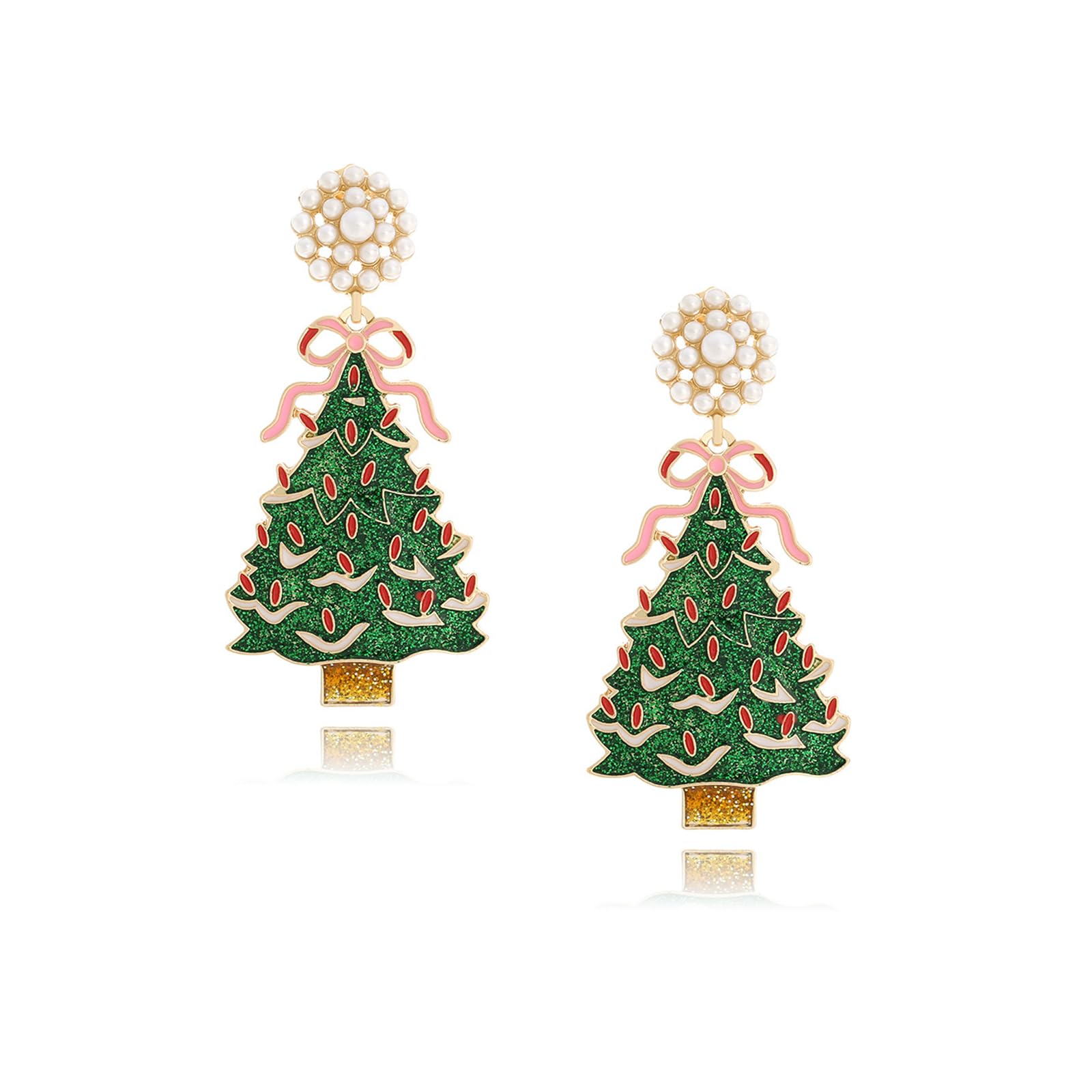 Wantjewlee Christmas Earrings Fun Holiday Earrings Bow Christmas Tree Earrings for Women Drop Dangle Earrings for Party Festival Xmas Christmas