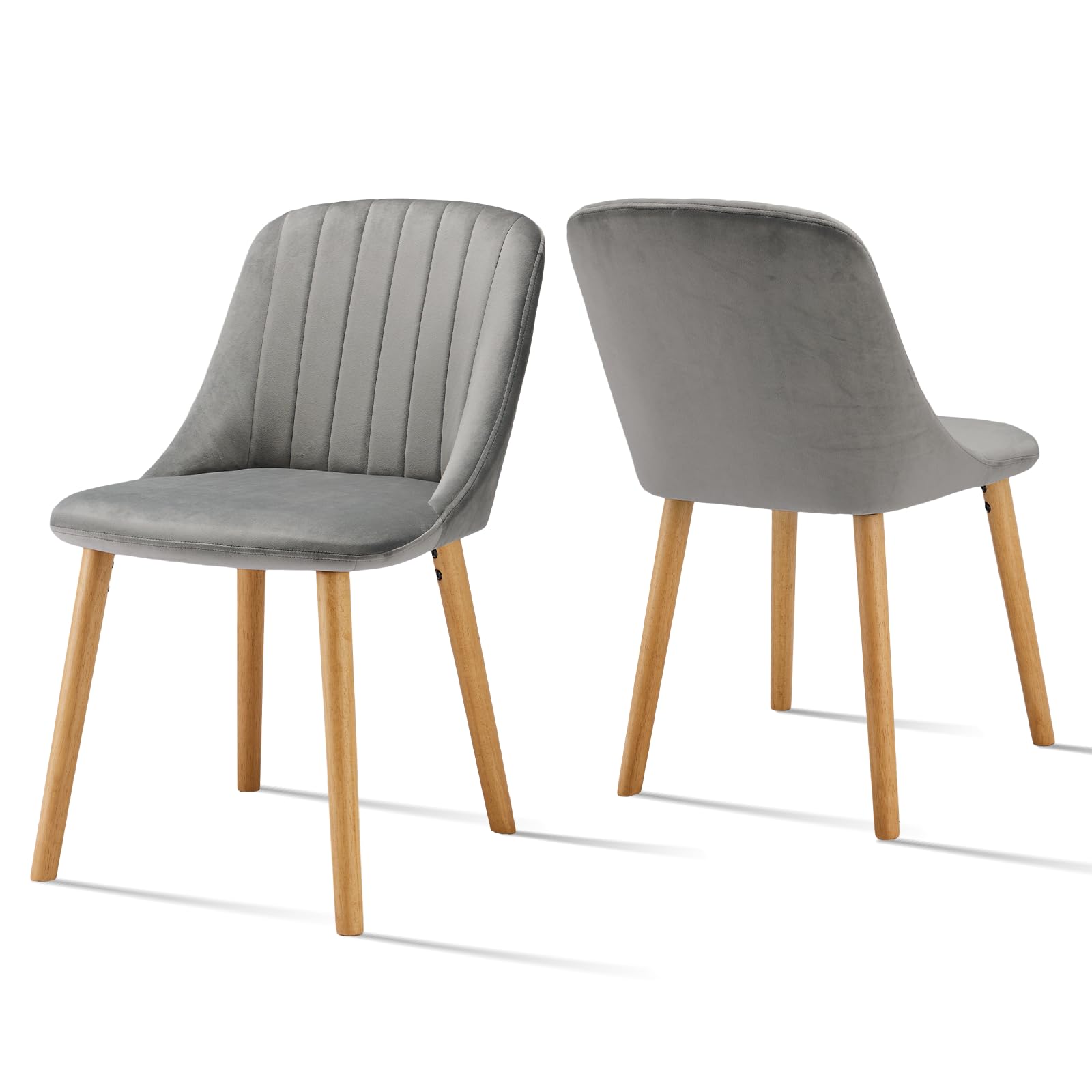 Goeurvant Stühle Esszimmer Hellgrau 2er Set Samt Polsterstuhl mit Massivholz-Beine Küchenstuhl Wohnzimmerstühle für Esszimmer Wohnzimmer