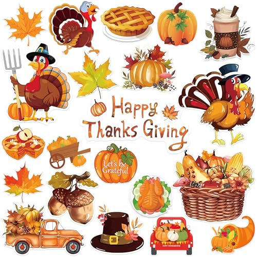 Image of KatchOn, Thanksgiving Refrigerator Magnets - Pack 21 | Happy Thanksgiving Decorations | Fridge Magnet Stickers for Car, Kitchen, Locker, Fridge | Harvest, Pumpkin, Maple Leaf, Autumn Stickers