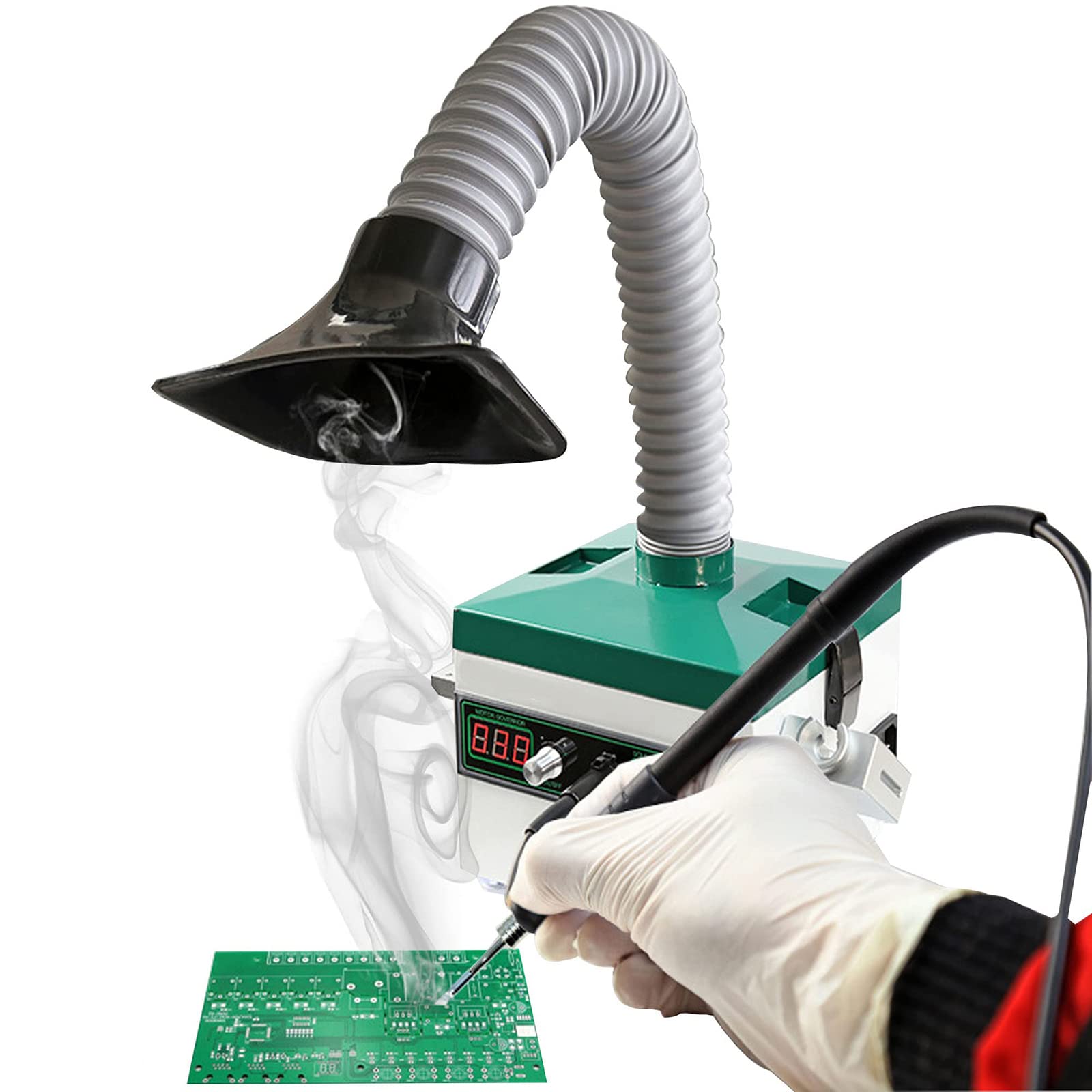 Extractor de humos de soldadura, amortiguador de humo de 150 W y estación de soldadura, temperatura ajustable para purificación de humo de bricolaje